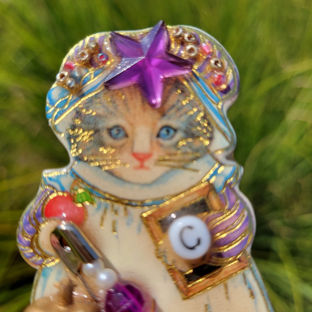 Handcrafted Cute Cat Pin Brooch ~ Embellished ~ Teacher ~ Kitten ~ Apple - Picture 4 of 16